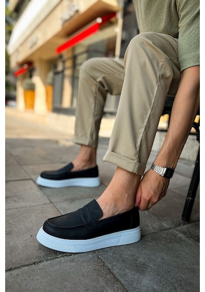 Roof Atelier Erkek Siyah Beyaz Loafer Ayakkabı - 421 - Cbt Bandera Siyah