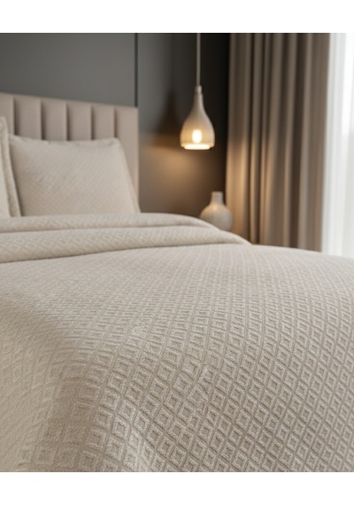 Calantha Home Collection Reyna 3 Parça Geometrik Cappuccino Pike Takımı 240 X 260 Cm Cappuccino