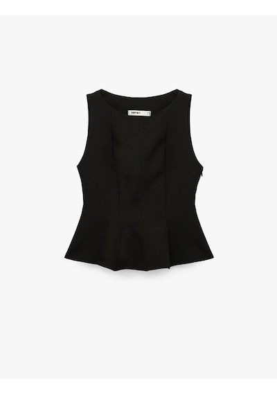 Koton Bisiklet Yaka Kolsuz Peplum Bluz Siyah 6wak60105pw Siyah