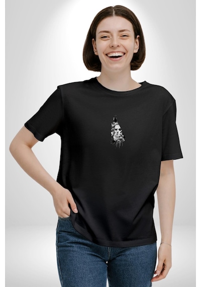 Poseidon Felsefe Siyah Oversize Unisex Ön Orta Minimal Baskılı Tişört Siyah