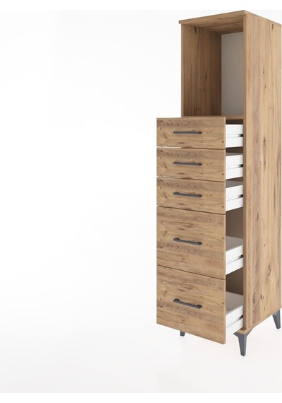 Hyperion Dolap Tek Raflı 5 Çekmeceli 44x44x182 Çam-çam Çam