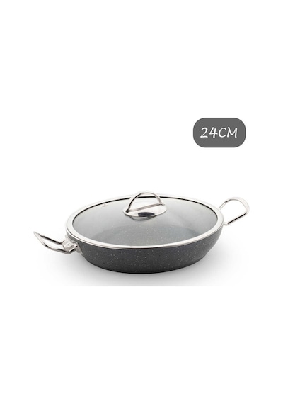 Lines Siyah Menemen Tavası - Granit Cam Kapaklı Sahan 24 Cm
