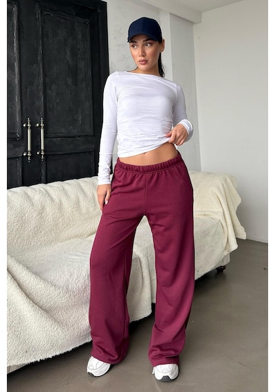 Bordo Bol Paça Kadın Eşofman Altı Mg2279 Bordo