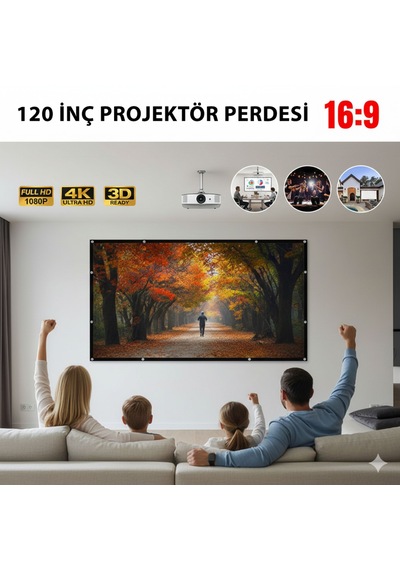 120 İnç Projektör Perdesi - 16:9 Hd Katlanabilir Taşınabilir Projeksiyon Perdesi