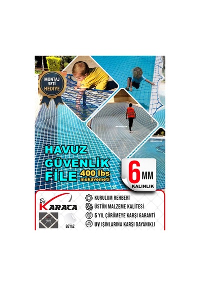 Havuz Çevresi Güvenlik Filesi 6mm Ip Kalınlığı 10x10 Gözenekli / 4x7m