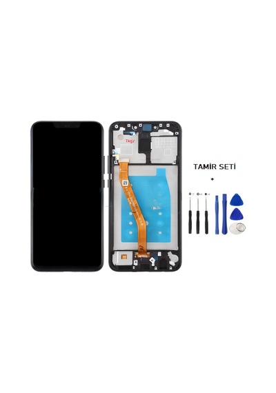 Tkgz - Mate 20 Lite Uyumlu Lcd Ekran Dokunmatik Servis Çıtalı Siyah + Tamir Seti Çok Renkli