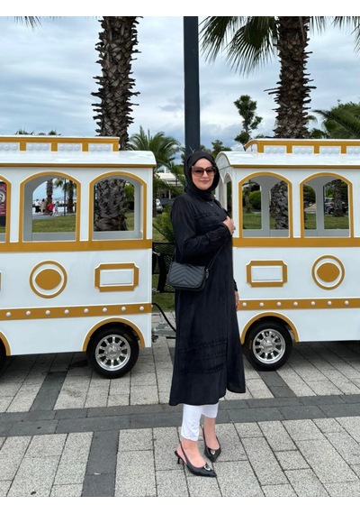 Modern Hakim Yaka Tesettür Kap Çilek Kumaş Rahat Kesim Gri
