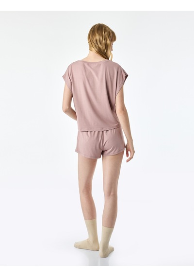 Koton Rahat Kesim Bisiklet Yaka Kısa Kollu Modal Pijama Üstü Pembe 6slk40010mk Gül