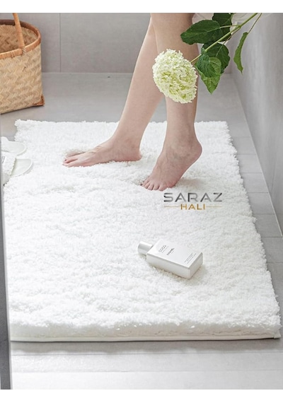 Su Emici Banyo Ayak Halısı Havlusu Pofuduk Kaymaz Yıkanabilir Tüylenmez 40 X 60 Beyaz Diğer