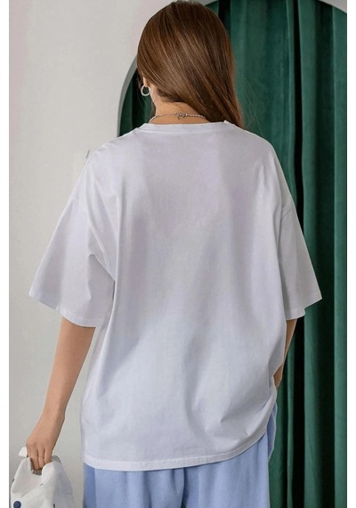 Beyaz Basic Düz Baskısız Oversize Salas Boyfriend Kadın T-Shirt Beyaz