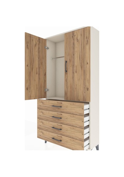 Arges Dolap Tek Raflı 4 Çekmeceli Tek Askılı 88x30x182 Aytaşı... Aytaşı