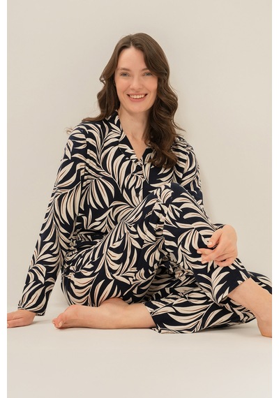 Arnetta Kadın Lacivert Çiçek Desenli Gömlek Pijama Takımı Ar3739-s-v1 Ar3739-s-v1