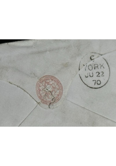 İngiltere Klasik Dönem 1870 Victoria Dönemi Pink Penny Kendinden Pullu Antiye Zarf Varış Damgalı