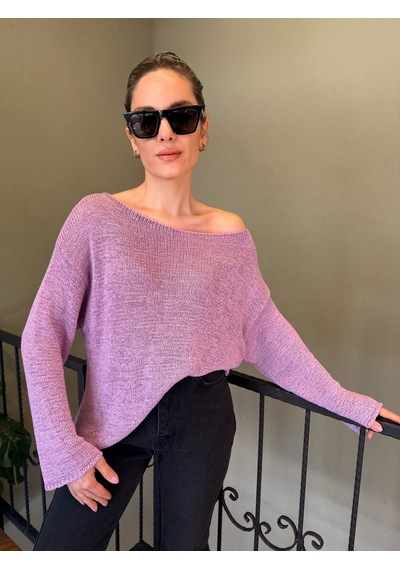 Ali Butik Pembe Kayık Yaka Rahat Kalıp Triko Pembe