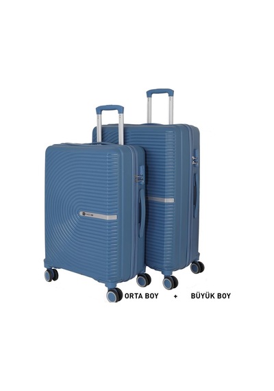 Mçs Bavul Büyük Ve Orta 2li Set Kırılmaz Silikon Valiz V374 Sky Blue Sky Blue