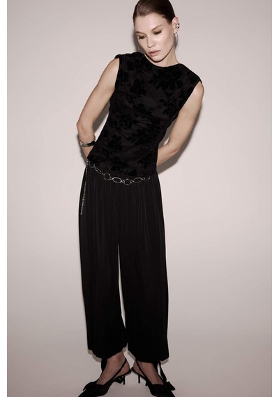 Defacto Slim Fit Dar Kesim Çiçekli Bisiklet Yaka Tül Kolsuz Bluz G6610ax25wnbk81 Siyah-bk81