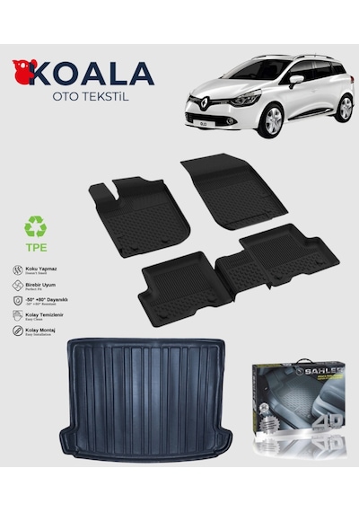 Renault Clio 4 Sport Tourer Sw Uyumlu Düşük Zemin 2013-2019 Sahler Paspas + Bagaj Havuz Seti