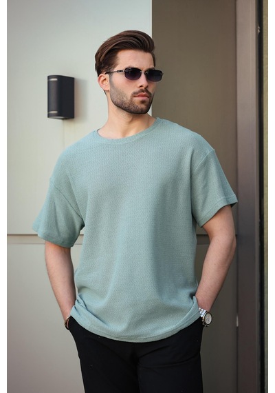 Madmext Mint Yeşili Bisiklet Yaka Oversize Erkek T-shirt E7134 Mint Yeşili