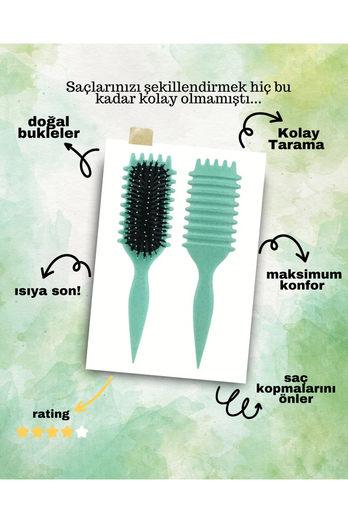 Sihirli Bukle Tarağı - Bukle Belirginleştirici Tarak- Kıvırcık Saç Fırçası- Mükemmel Bukleler-mor Saç Tarağı