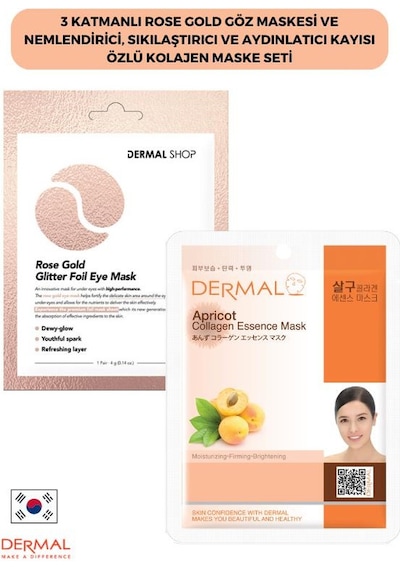 Dermal 3 Katmanlı Rose Gold Göz Maskesi + Kayısı Özlü Kolajen Maskesi 23 G