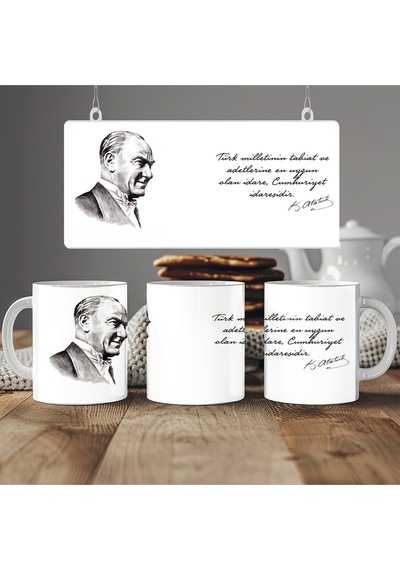 Atatürk Sözleri Ve Resmi Kupa Bardak - Mustafa Kemal İmzalı - '' Türk Milletinin Tabiat Ve '' Beyaz