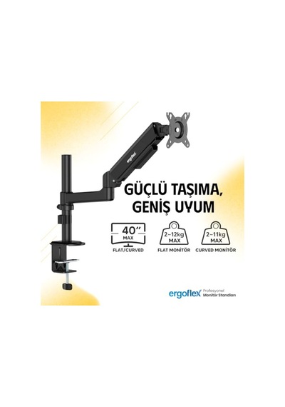 Ergoflex Ef S10 Siyah 22-40inch Uyumlu Amortisörlü 2-12 Kg Monitör Standı 2026 Versiyon