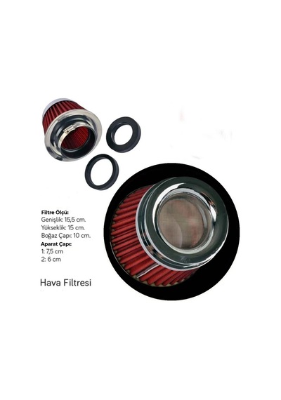 Carub Filtre Açık Performans Spor Emiş Sesi Arttırıcı Tuning Koni Hava Filtresi Üniversal Yıkanabilir Krom Kırmızı 15,5x15cm BR4686301