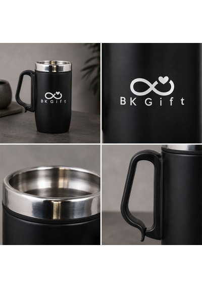 Logonuza Özel 5 Adet 5304 Çelik Kupa 240 Ml Kilitli Kapaklı Kurumsal Termos Mug Siyah