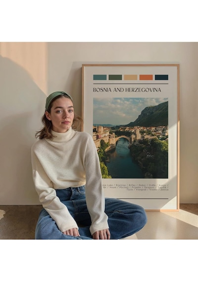 Travel Art Çerçevesiz Poster, Modern Dekoratif Çerçevesiz Poster, Tablo, Bosnia, 30 X 40