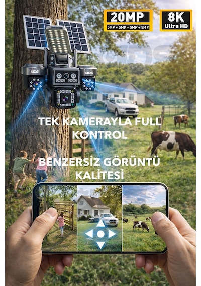 20mp 8k 4 Kamera 1 Otomatik 100gb İnternet Ve 128gb Sd Kart Dahil 4g Solar Güneş Enerjili Kamera