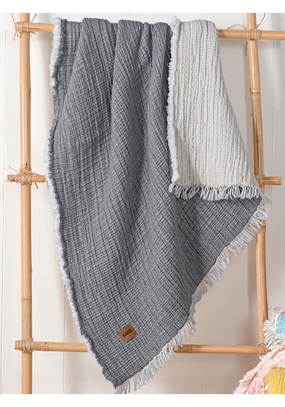 Kanz 5 Kat Dolgulu Müslin Bebek Örtüsü 90x110 CM - Gri