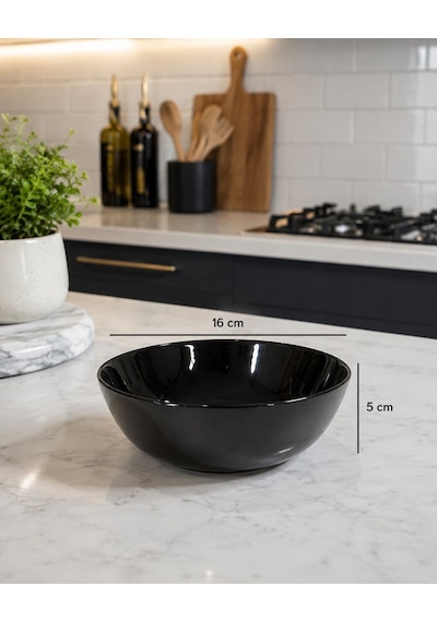 Zelıe Çok Amaçlı 6 Lı Siyah Cam Kasesi 16 Cm