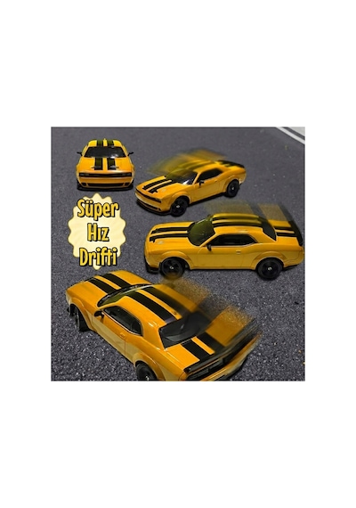 25 Km/h Hız Yapan Dodge Challenger Görünümlü Şarjlı 2.4 Ghz Uzaktan Kumandalı Drift Araba Sarı