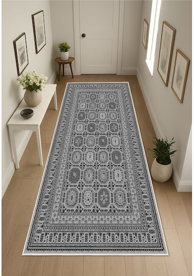 STY Home Gri Dijital Baskı Salon Halısı Kaymaz Tabanlı Yıkanabilir Halı Yolluk 511 Gri