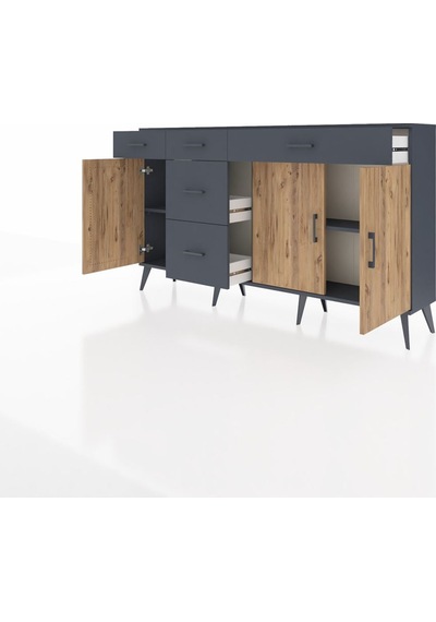 Arges Konsol 2 Raflı 5 Çekmeceli 3 Kapaklı 176x30x99 Antrasit-çam/antrasit Atlas Çam/antrasıt - Antrasıt
