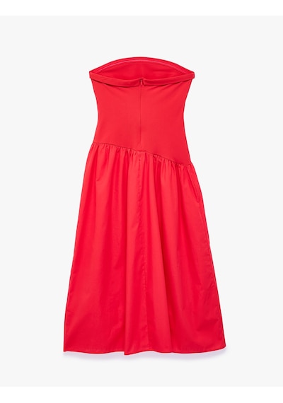 Koton Koton X Sibil Çetinkaya - Drape Detaylı Straplez Midi Elbise Kırmızı 6sak80121uk