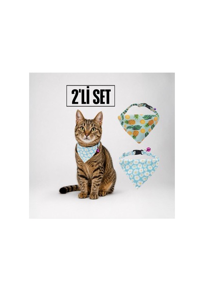Desenli Bandana Kedi Tasması 2'li Set Ananas & Papatya