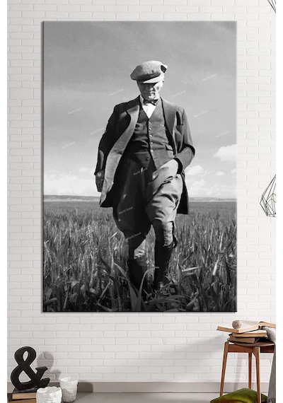 Ataturk Sulu Boya Efektli Kanvas Tablo 100 x 70