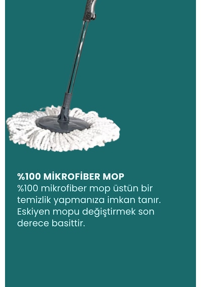 Grimorlife 360 Döner Başlıklı Premium Temizlik Seti 15lt- Döner Başlıklı Paslanmaz Çelik Saplı- Yeşil