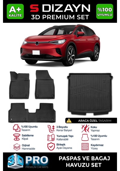 S-dizayn Vw Id4 3d Pro Paspas Ve Bagaj Havuzu Seti 2'li Set 2024 Üzeri A+ Kalite