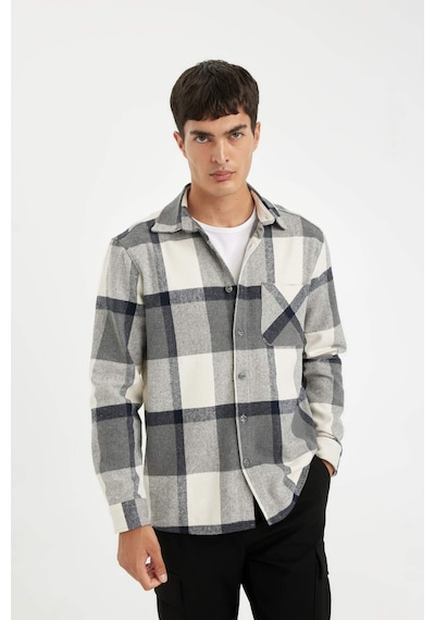 DeFacto Regular Fit Polo Yaka Kareli Oduncu Flanel Uzun Kollu Gömlek A5553AX24AUGR210