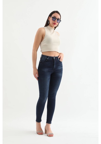 Kadın Koyu Mavi Dar Kesim Jean Pantolon 001