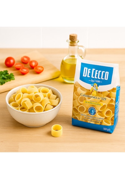 De Cecco Calamarata 500 G İtalyan Makarna, Sos Tutucu Halka Form