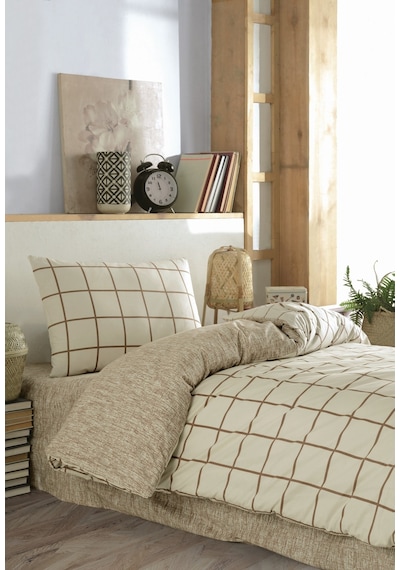 Cozy Home Tek Kişilik Lastikli Çarşaflı Nevresim Takımı Kare Krem