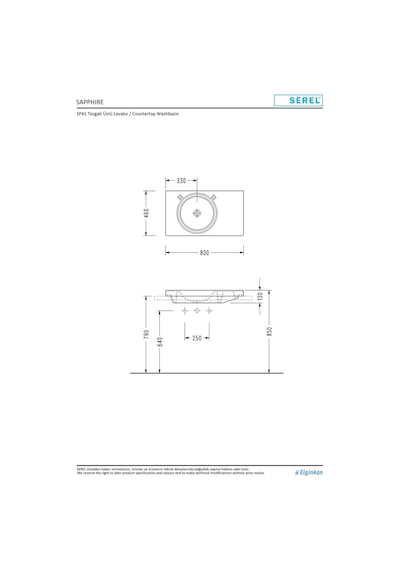 Serel Sapphire 46 x 80 CM Etajerli Mobilya Dolap Uyumlu Lavabo Sp41