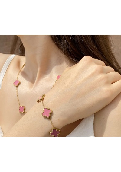 Gold Pembe Doğal Taşlı Premium Çelik Bileklik Gold
