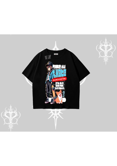 Tarzsokak Oversize Tshirt Anime Hiker Girl Balance Is Everything Baskılı Siyah