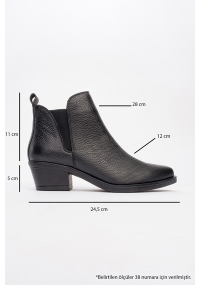 Luvishoes Luvi Shoes Dovena Siyah Floter Hakiki Deri Lastikli Kadın Topuklu Bot Siyah Floter
