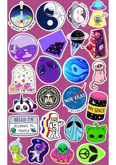 Space Uzay Çıkartmaları Seri 1 Sticker Telefon Laptop Notebook Tablet Defter Matara Sticker Etiket Diğer