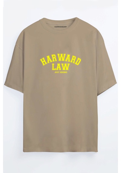 Harward Law Baskılı Unisex Siyah -beyaz - Turuncu - Bej Oversize T-shirt Bej